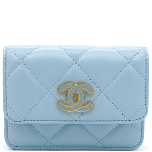 Lambskin Enamel Quilted Flap Belt Bag Blue