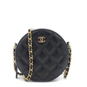 Mini Round Purse Vanity Lambskin Leather Black