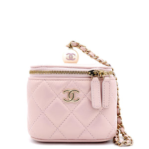 Mini Caviar GHW Vanity Case with Pearl Details Light Pink