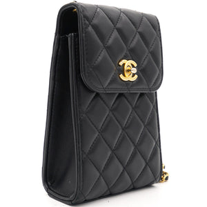 Lambskin Quilted Vertical Pearl Crush Flap with Chain Black