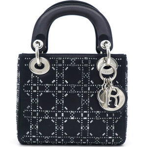 Satin Crystal Cannage Mini Lady Dior Black