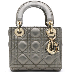 Metallic Cannage Leather Mini Lady Dior Tote