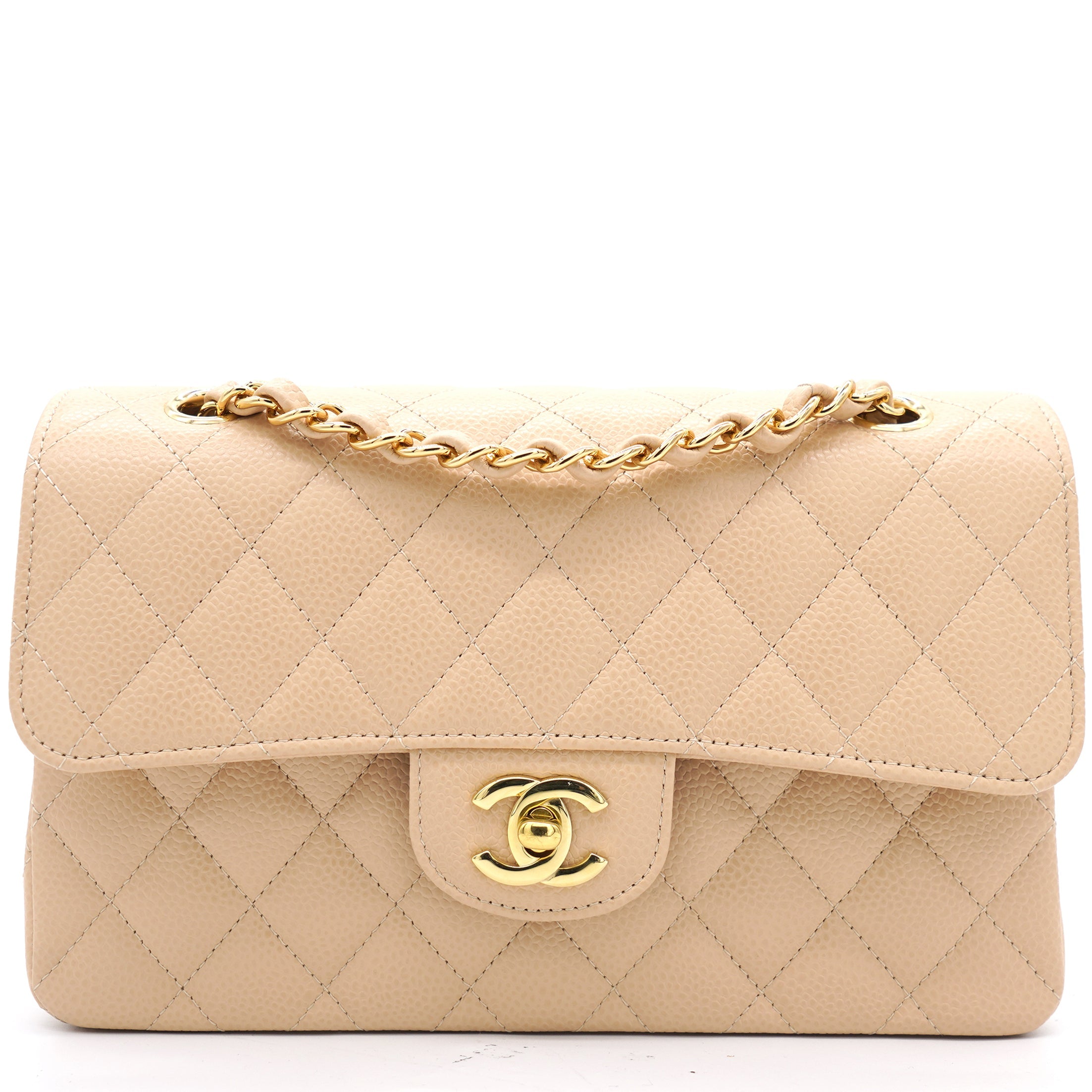 Caviar Quilted Small Double Flap Beige Clair