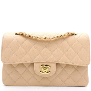 Caviar Quilted Small Double Flap Beige Clair