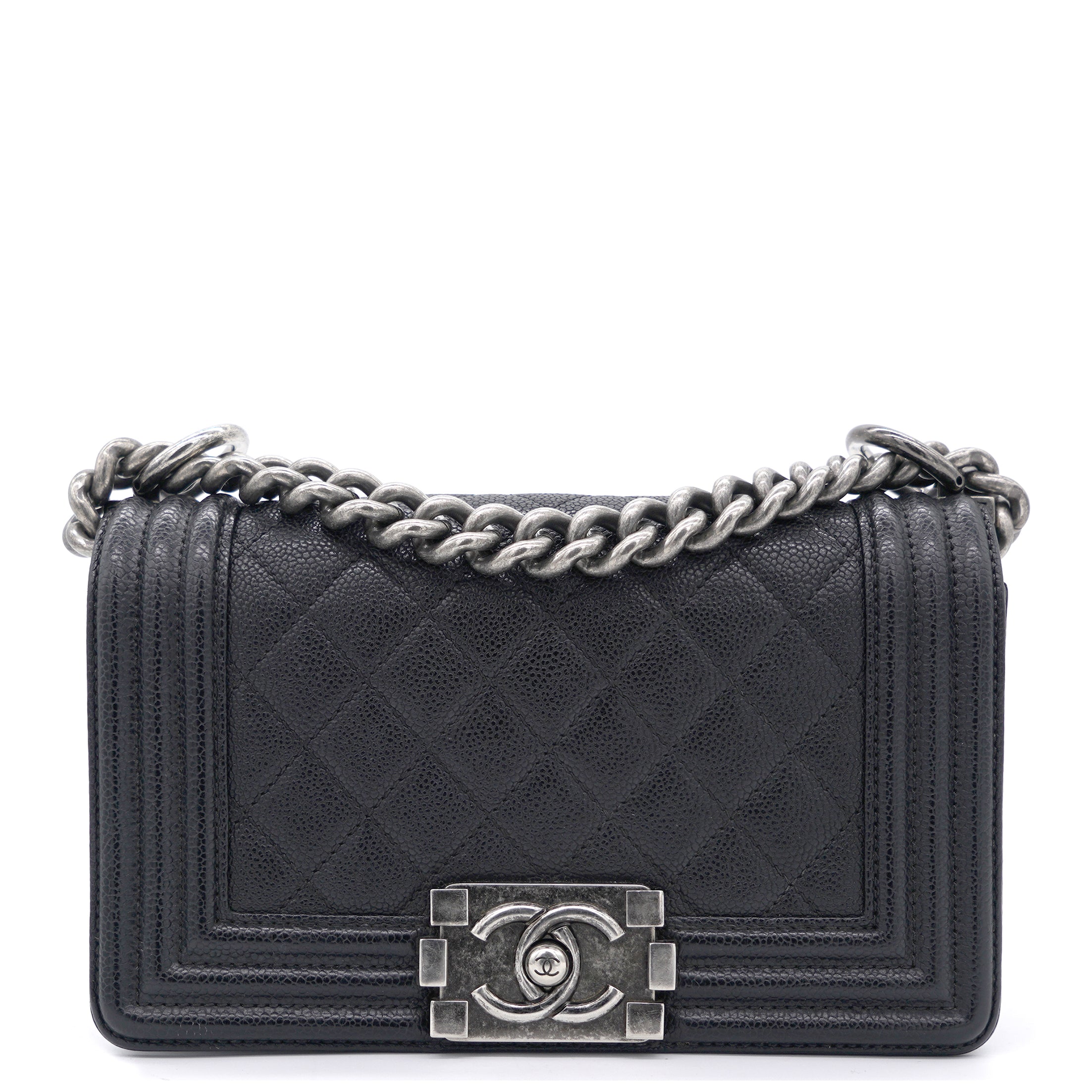 Black Quilted Caviar Leather Small Boy Flap Bag