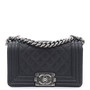 Black Quilted Caviar Leather Small Boy Flap Bag