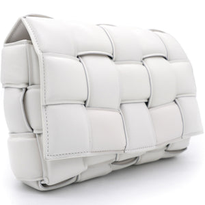 White Padded Leather Cassette Crossbody Bag