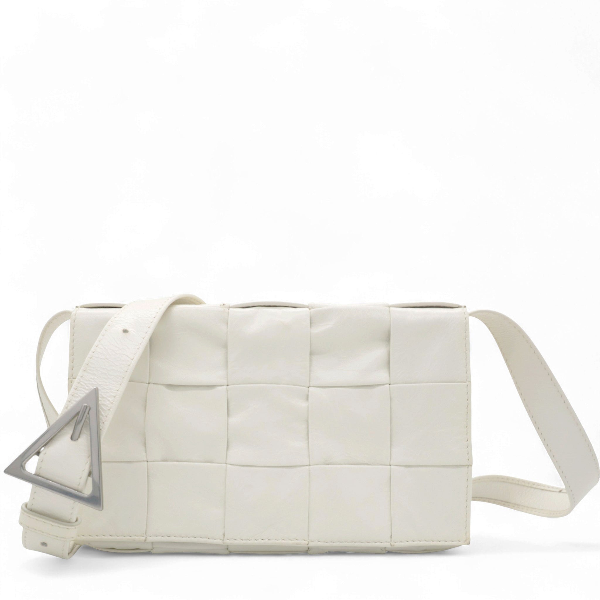 Lambskin Maxi Intrecciato Small Cassette Crossbody Bag White