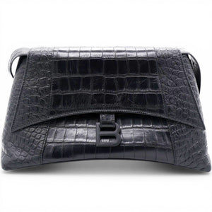 Medium Extra Supple Calfskin Crocodile Embossed Monochrome XS Downtown Shoulder Bag Black