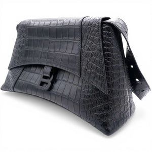 Medium Extra Supple Calfskin Crocodile Embossed Monochrome XS Downtown Shoulder Bag Black