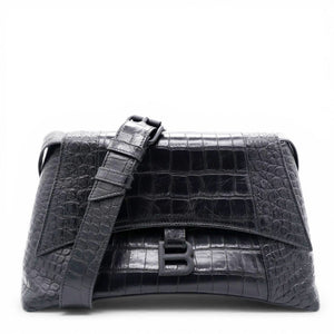 Medium Extra Supple Calfskin Crocodile Embossed Monochrome XS Downtown Shoulder Bag Black