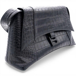 Medium Extra Supple Calfskin Crocodile Embossed Monochrome XS Downtown Shoulder Bag Black