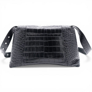 Medium Extra Supple Calfskin Crocodile Embossed Monochrome XS Downtown Shoulder Bag Black