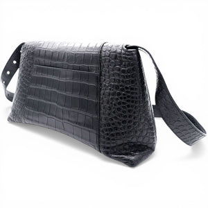 Medium Extra Supple Calfskin Crocodile Embossed Monochrome XS Downtown Shoulder Bag Black
