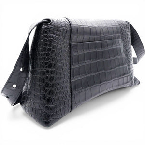 Medium Extra Supple Calfskin Crocodile Embossed Monochrome XS Downtown Shoulder Bag Black