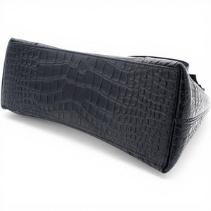 Medium Extra Supple Calfskin Crocodile Embossed Monochrome XS Downtown Shoulder Bag Black