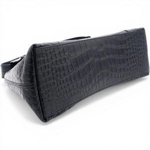 Medium Extra Supple Calfskin Crocodile Embossed Monochrome XS Downtown Shoulder Bag Black
