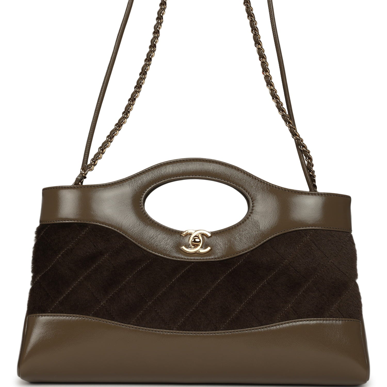 Chanel 31 Shopper Dark Khaki Shiny Lambskin and Pony Hair Gold Hardware