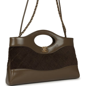 Chanel 31 Shopper Dark Khaki Shiny Lambskin and Pony Hair Gold Hardware