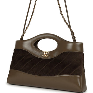 Chanel 31 Shopper Dark Khaki Shiny Lambskin and Pony Hair Gold Hardware