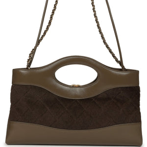 Chanel 31 Shopper Dark Khaki Shiny Lambskin and Pony Hair Gold Hardware