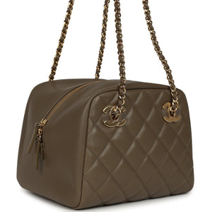 Chanel Small Bowling Bag Dark Khaki Lambskin Gold Hardware