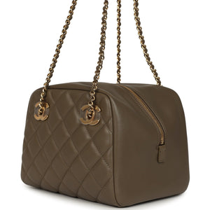 Chanel Small Bowling Bag Dark Khaki Lambskin Gold Hardware