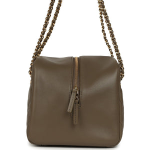 Chanel Small Bowling Bag Dark Khaki Lambskin Gold Hardware