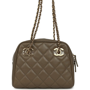 Chanel Small Bowling Bag Dark Khaki Lambskin Gold Hardware