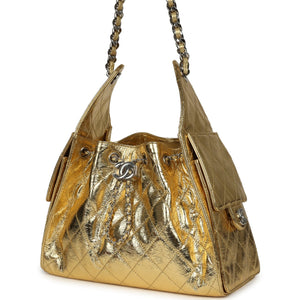 Chanel Small 25 Hobo Bag Gold Metallic Calfskin Silver Hardware