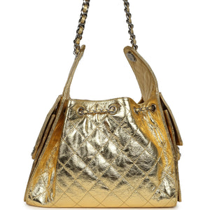 Chanel Small 25 Hobo Bag Gold Metallic Calfskin Silver Hardware
