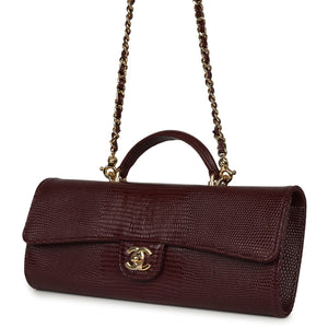 Chanel Long Top Handle Clutch with Chain Dark Burgundy Lizard Embossed Calfskin Gold Hardware