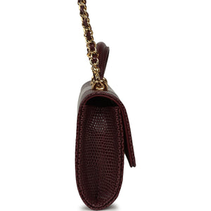Chanel Long Top Handle Clutch with Chain Dark Burgundy Lizard Embossed Calfskin Gold Hardware