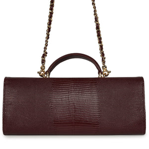 Chanel Long Top Handle Clutch with Chain Dark Burgundy Lizard Embossed Calfskin Gold Hardware