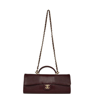 Chanel Long Top Handle Clutch with Chain Dark Burgundy Lizard Embossed Calfskin Gold Hardware