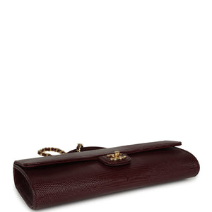 Chanel Long Top Handle Clutch with Chain Dark Burgundy Lizard Embossed Calfskin Gold Hardware