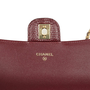 Chanel Long Top Handle Clutch with Chain Dark Burgundy Lizard Embossed Calfskin Gold Hardware