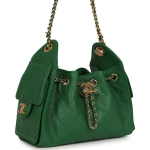 Chanel Mini 25 Hobo Bag Green Caviar Gold Hardware
