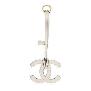 Chanel CC Logo Bag Charm White Lambskin Gold Hardware