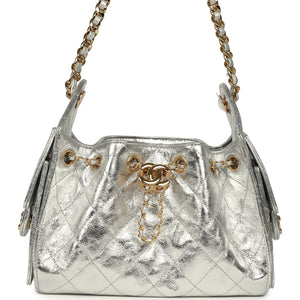 Chanel Mini 25 Hobo Bag Metallic Silver Caviar Gold Hardware