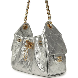 Chanel Mini 25 Hobo Bag Metallic Silver Caviar Gold Hardware