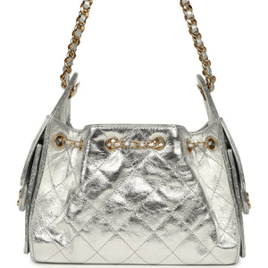 Chanel Mini 25 Hobo Bag Metallic Silver Caviar Gold Hardware