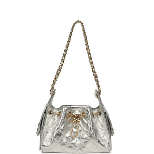 Chanel Mini 25 Hobo Bag Metallic Silver Caviar Gold Hardware