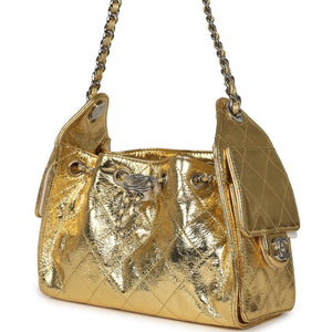 Chanel Mini 25 Hobo Bag Metallic Gold Calfskin Silver Hardware