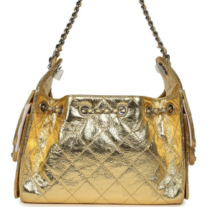 Chanel Mini 25 Hobo Bag Metallic Gold Calfskin Silver Hardware