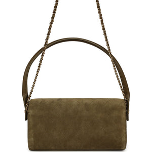 Chanel Barrel Clutch Bag with Chain Dark Khaki Suede and Calfskin Gold Hardware