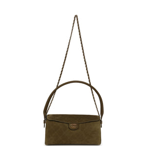 Chanel Barrel Clutch Bag with Chain Dark Khaki Suede and Calfskin Gold Hardware