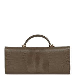 Chanel Long Top Handle Clutch with Chain Dark Khaki Lizard Embossed Calfskin Gold Hardware