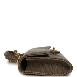 Chanel Long Top Handle Clutch with Chain Dark Khaki Lizard Embossed Calfskin Gold Hardware