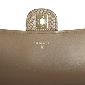 Chanel Long Top Handle Clutch with Chain Dark Khaki Lizard Embossed Calfskin Gold Hardware